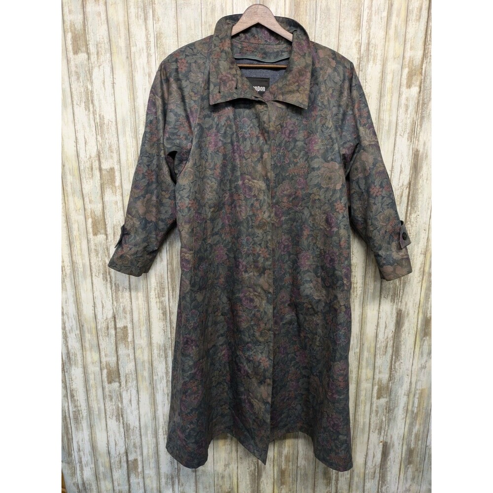 Vintage London Fog Women's Trench Coat Floral Print Waterproof 80s Wool Lined 4P